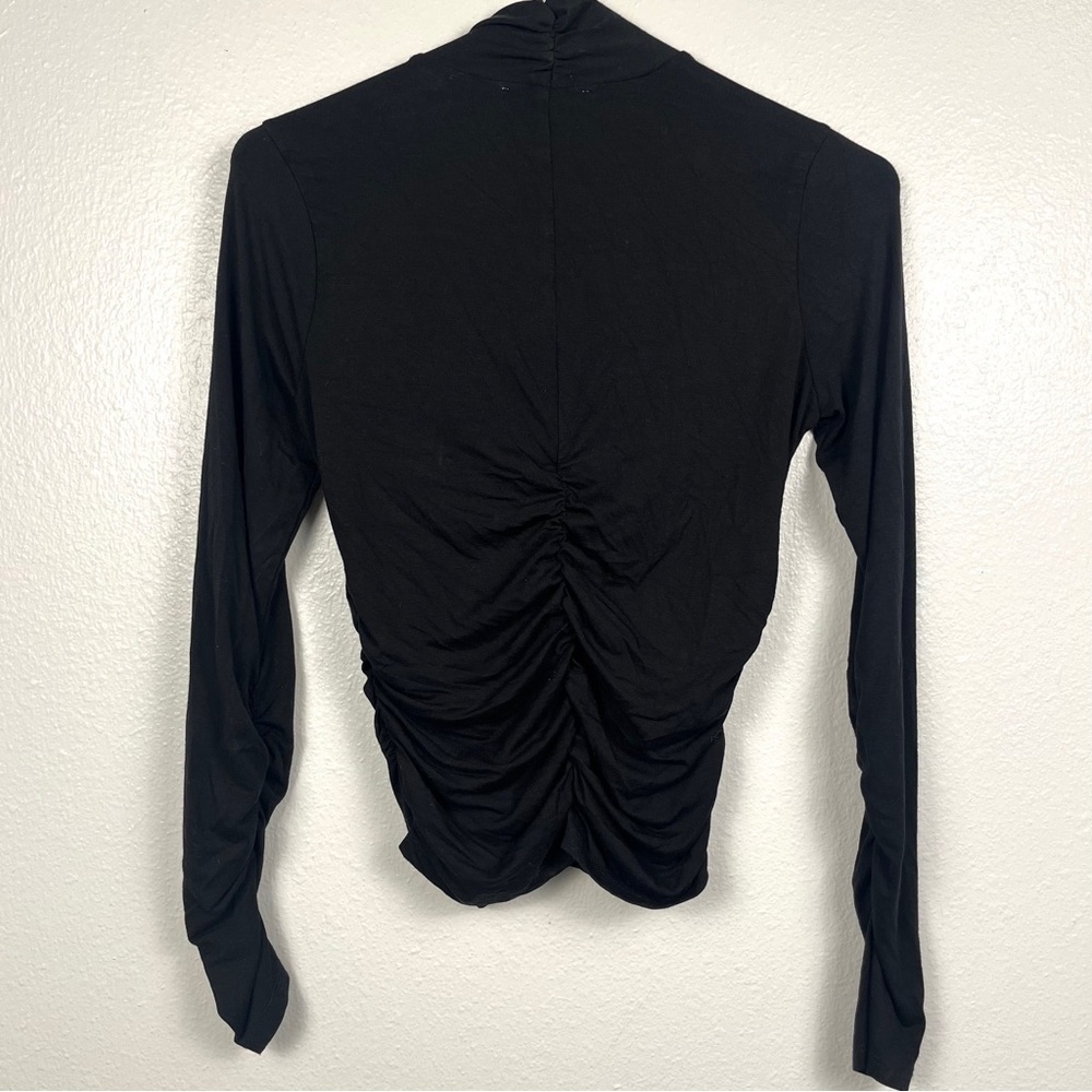 FRAME Women's Black Ruched Keyhole Cutout Turtleneck Felicity Top XS - Picture 6 of 7